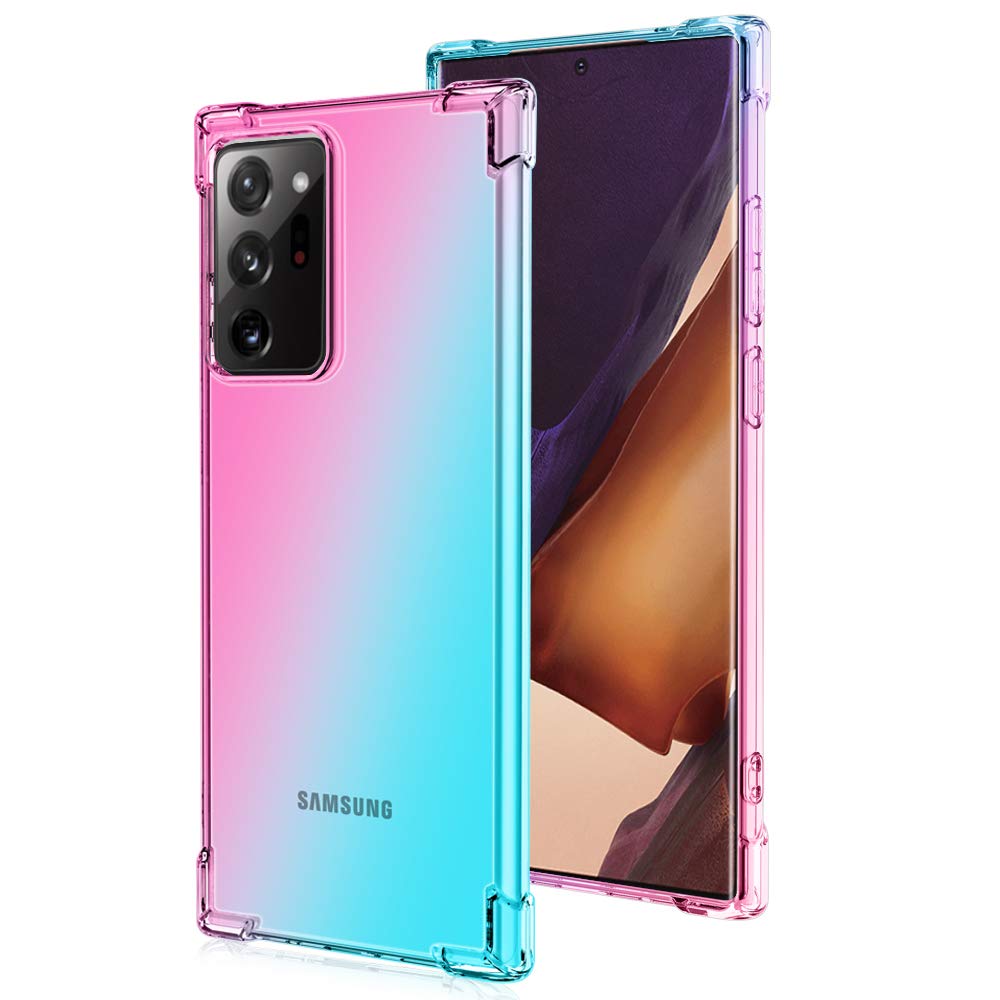 ROSAUI for Galaxy Note 20 Ultra Case Soft TPU Bumper Slim Shock Absorption Protective Case Gradient Transparent Phone Cover Anti-Scratch Case for Samsung Galaxy Note20 Ultra 6.9 inches (Teal-Pink)