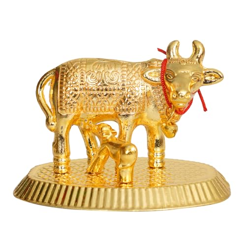 Image of Craftam Oxidized Metal Religious kamdhenu Cow with Calf Handmade Handicraft Idol for Home Decor Gift Item