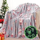 inhand Christmas Blanket,Glow in The Dark Blanket for Kids/Girls/Boys/Toddler Soft Flannel Red Santa Claus Gingerbread Candy Canes Christmas Throw Blankets for Age 3 4 5 6 7 8 9 10 11 12 13 Year Old