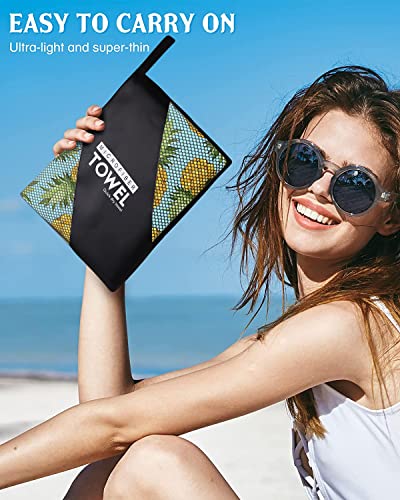 Sxchen Beach Towel Oversized 36"X72" Thin Lightweight Extra Large Absorbent Quick Dry Sand Free Plush Cool Hawaiian Print Summer Yellow Pineapple Fruit Food #TOP5