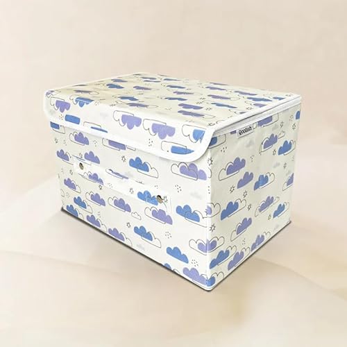 EKODE™ Baby Nappy Caddy Organiser - Basket for Baby Essentials and Car Caddy Organiser Changing Basket | Toys, Diapers, Clothes, Bottles | Dreamy Clouds Blue (Dreamy Clouds with Lid Blue)