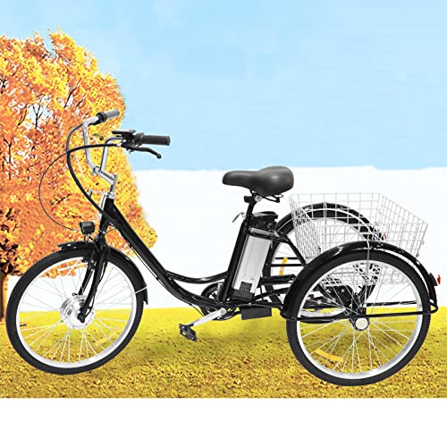 Otiga 3 Wheel Adults Electric Bike For Adults, 24 Inch Electric City Bike With 12Ah Removable Lithium Battery & 350W Motor With Adjustable Cruiser Bike Seat And Shopping Basket, 5 Speed,Black #TOP5