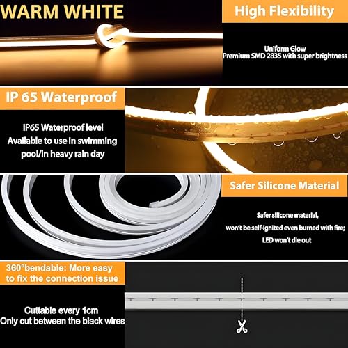 Image of HEADLY 5-Metre Warm White Neon Light Strip with 600 LEDs and 12V Adapter - Ideal for Wall Decorations,Parties Celebrations,Bars and Custom Neon Displays (Pack of 1)