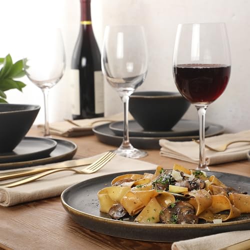 Image of Gibson Elite Coastal Forest Plates and Bowls Sets, 12-Piece Stoneware Dinnerware Sets, Triple Reactive Glaze Dish Set - Black