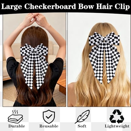 Pinzas para cabello con moño a cuadros negro y blanco miniatura 5