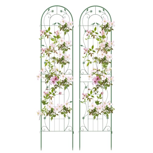 COSTWAY Rankgitter Metall, 2er Set, dekorativer Gartenzaun, freistehende Rankhilfe, Spalier Garten zum Stecken, Rankspalier für Kletterpflanzen Blume Gurke (220 x 50 cm,Grün)