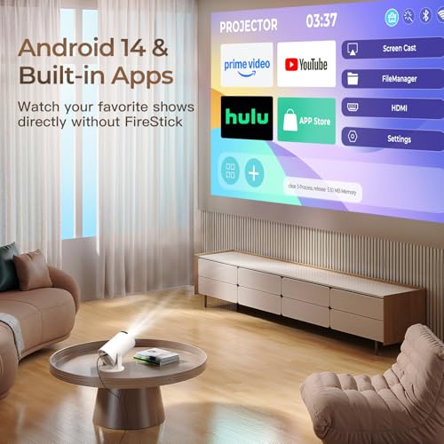 Image of [Built-in Apps & 2026 Upgraded] Mini Projector with Wi-Fi 6 & Bluetooth 5.4, 1080P 4K Support Full HD, Auto Keystone 360 Portable Home Cinema Smart Projector for iOS /Android X1