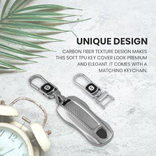 Image of keyzone Silverstar TPU Key Cover & Keychain compatible for Porsche Taycan, Cayenne, Panamera, 911, Carrera Smart Key (Silver)