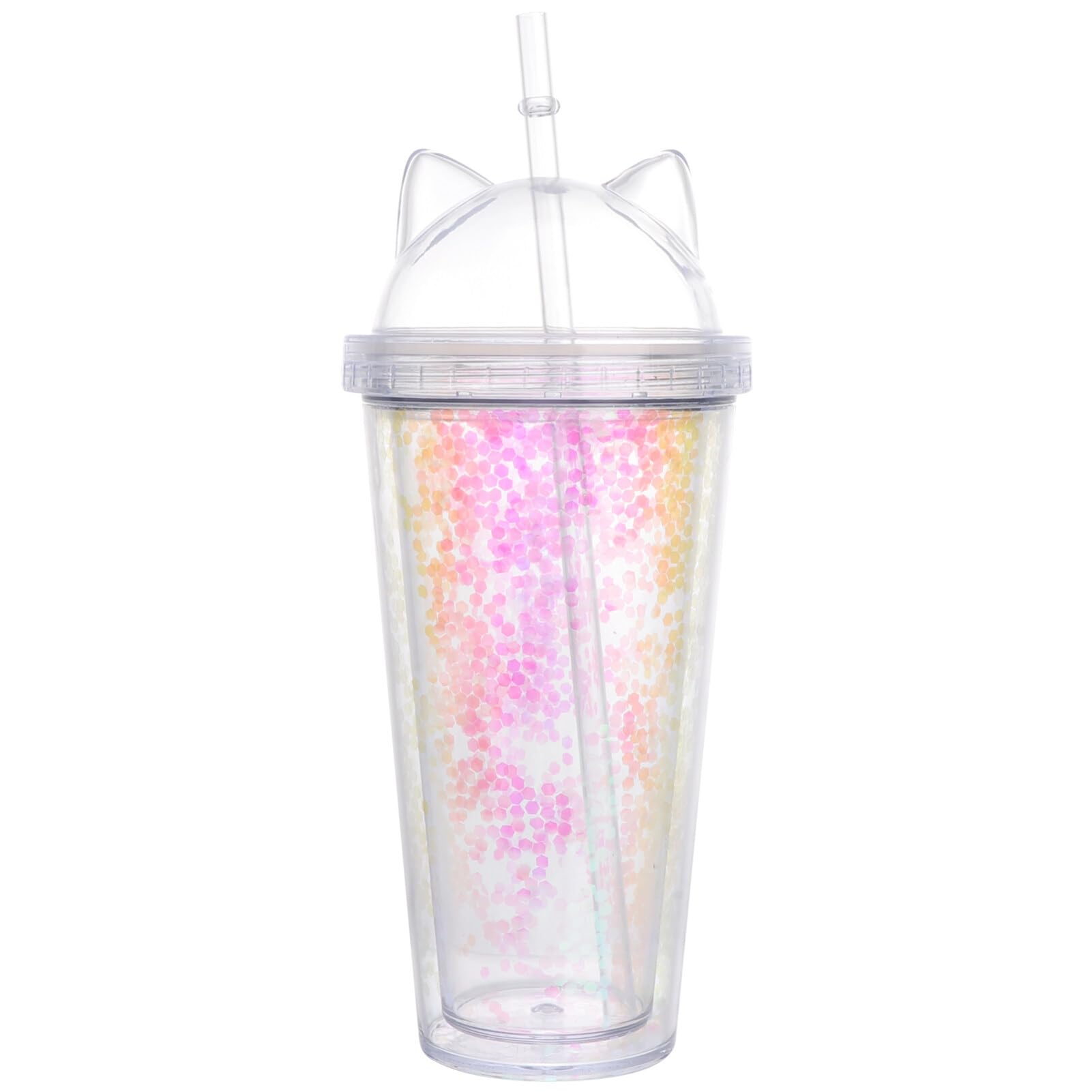 Cabilock Dome Cups Reusable Cat Ear Bottle Double Walled Cup Water Cup Fashion Portable Glitter Straw Cup Sequin Cup Insulated Travel Coffee Mug Clear Water Bottles