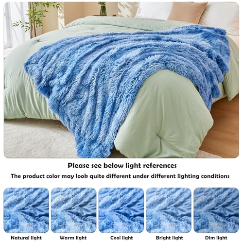 GONAAP Fuzzy Faux Fur Throw Blanket Indigo Super Soft Cozy Plush Fuzzy Shaggy Blanket for Couch Sofa Bed (Indigo, Throw(50"x60"))