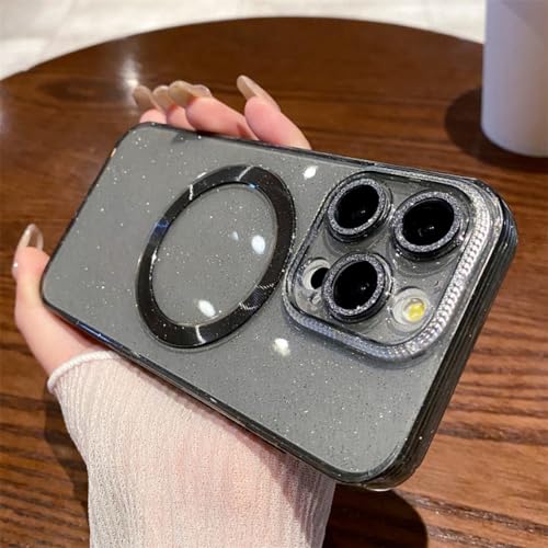 Étui magnétique de luxe pailleté pour iPhone 14 Pro Max avec protection strass noir