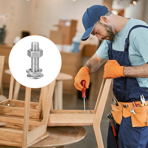 Image of uxcell M6x25mm Square Neck Carriage Bolts with Nuts & Washers, 12Set 304 Stainless Steel Round Head Square Neck Coach Bolt Screws, Silver Tone