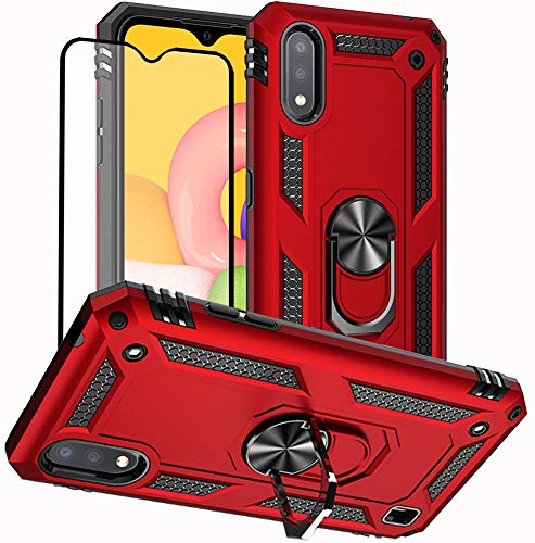 Coque Samsung Galaxy A01 rouge film protection écran rigide antichoc Yiakeng