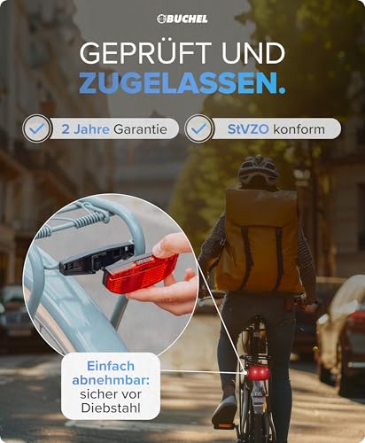 BÜCHEL Fahrrad Rücklicht LED für Gepäckträger - Made in Germany |Rücklicht Fahrrad per USB-C Wiederaufladbar |Werkzeuglose Montage |Fahrradrücklicht ist StVZO zugelassen & IPX5 Strahlwasserfest