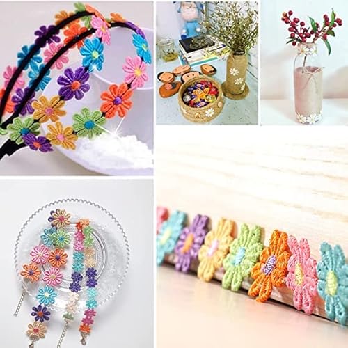 Sawyst 5 Yards 2.5Cm Width Daisy Flower Trim Ribbon Embroidery Lace Colorful Daisy Flower Lace Flower Applique Sewing Dressmaking Edging Trimmings Flower Decorating Lace Sewing Craft Lace #TOP5