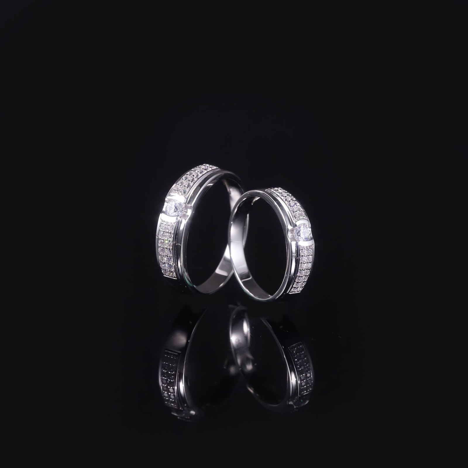 Pierścionki zaręczynowe dla par, zestaw 2 szt. z moissanitem, Platinum 950 | WM1/2 MO 1/2