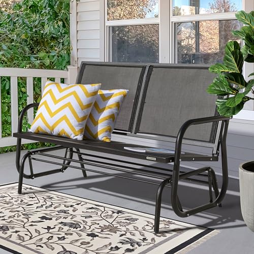 Image of NUU GARDEN Porch Glider Heavy Duty 529 LBS, Iron Patio Glider Chairs Bench, 2-Seater for Backyard, Poolside, Garden, Black
