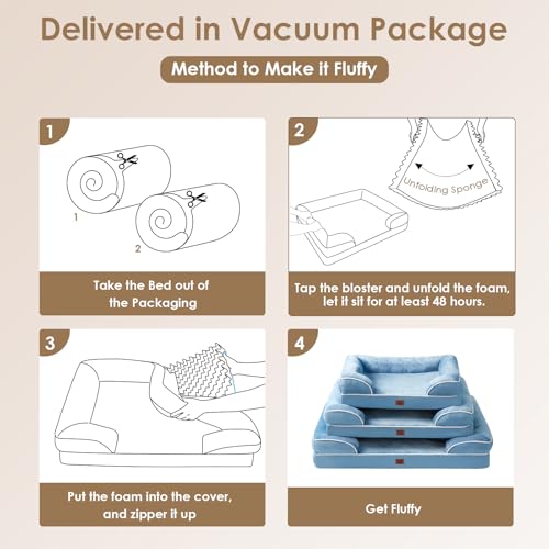 Image of EHEYCIGA Orthopedic Dog Bed for Medium Dogs, Waterproof Memory Foam Medium Dog Beds with Sides, Non-Slip Bottom and Egg-Crate Foam Pet Couch Bed with Washable Removable Cover, Washed Blue