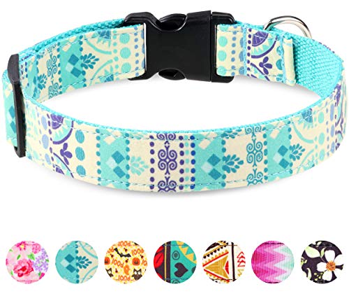 Taglory Unique Designer Soft Dog Collar, Western Collars for Medium Dogs, Blue Ethnic