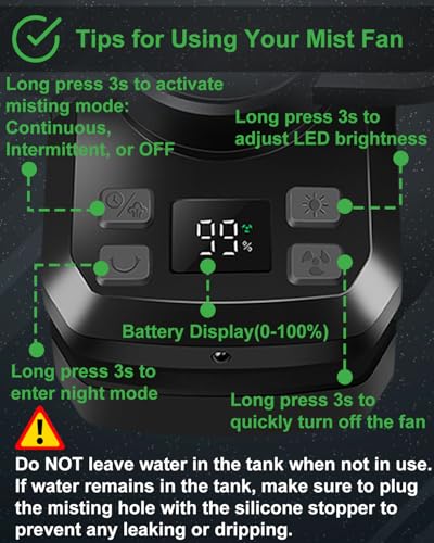 Image of Portable Rechargeable Misting Fan with 12oz Mist, Battery Life Display, Remote, Timer, Light, 5 Speeds, 9-Inch, 20000mAh 120H Battery Powered Clip Fan for Stroller, Travel, Outdoor, Poweroutage