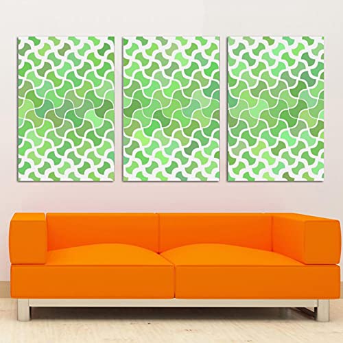 Tableau triptyque vert courbé avec cadre en bois pour salon - 4
