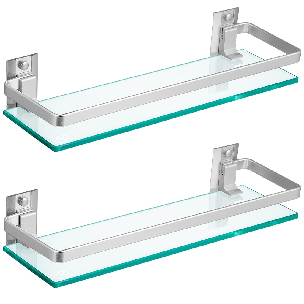 Skelang Estante de baño, Estante de Vidrio Templado 38,5 × 11,5 cm, Estante de Pared con Valla para baño, Cocina