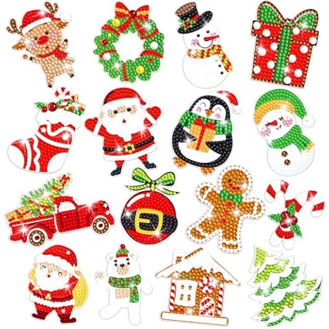 kaiolbly 16Pcs Christmas Magnet Diamond Art Painting for Refrigerator DIY Diamond Fridge Magnet Stickers Christmas Tree Penguin Snowflake Gnome Magnetic Car Magnets Garage Door Decoration for Holiday Cover