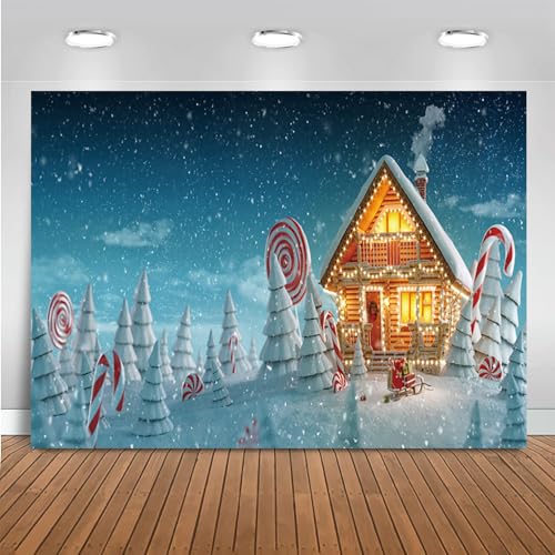 Hnmdmyi 2.1x1.5m Telón de Fondo Navidad casa de Pan de Jengibre Baston de Caramelo piruleta Hada Nieve Bosque fotografia Fondo Bebe ninos Retrato sesion de Fotos Navidad Fiesta Decoracion