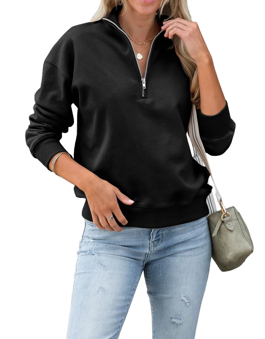 Dressmine Womens Quarter Zip Pullover Casual Long Sleeve Shirts Half Zip Sweatshirt 2025 Trendy Winter Clothes