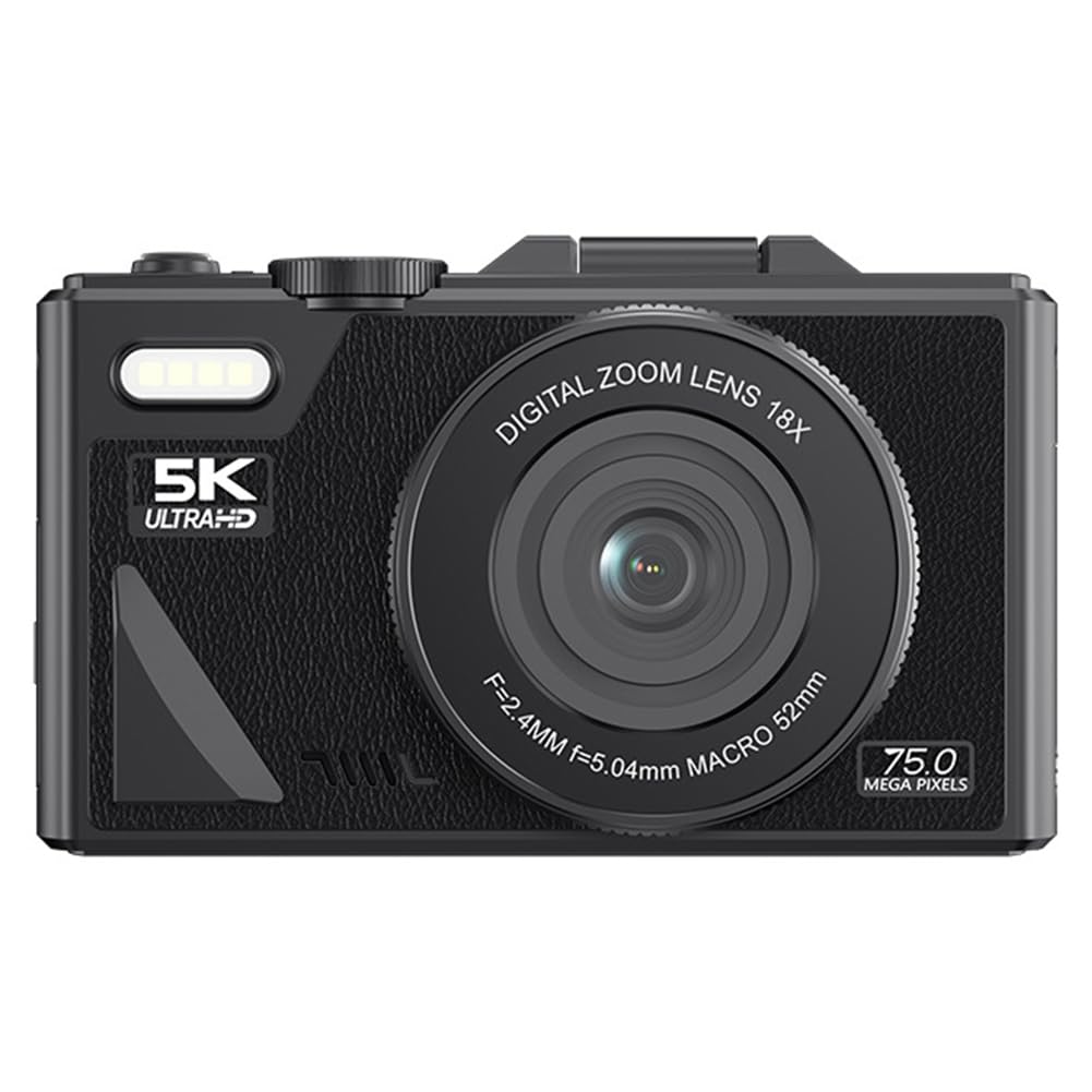 Fotocamera Digitale da 75 MP, Video 5K, Zoom 18X, Registratore Vlog Vintage, Schermo Girevole A 180°, Wi-Fi - Ideale per I Creatori di Contenuti