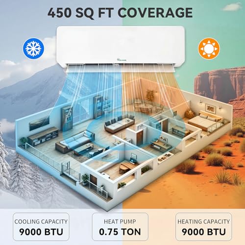 Image of YITAHOME 9000 BTU Mini Split AC /Heating System, Ductless Split Unit AC and Heat, 115V 18 SEER2 Energy Efficient Inverter Air Conditioner, Wifi Enabled Compatible with Alexa Cool Up to 450 Sq. Ft