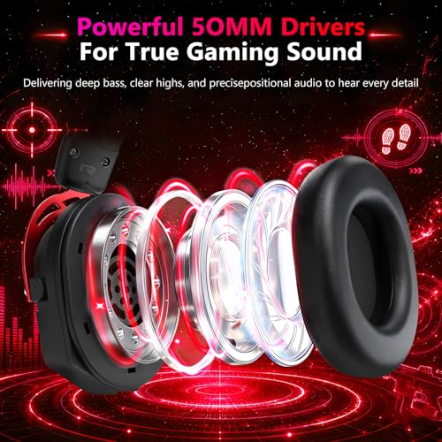 Image of K98 Wired RGB Gaming Headset with Mic, Over Ear Gaming Headphones, 50mm Neodymium Drivers, Noise Isolating Microphone, Memory Foam Cushions, Aluminum Alloy Frame for PC, PS5, PS4, Xbox, Switch