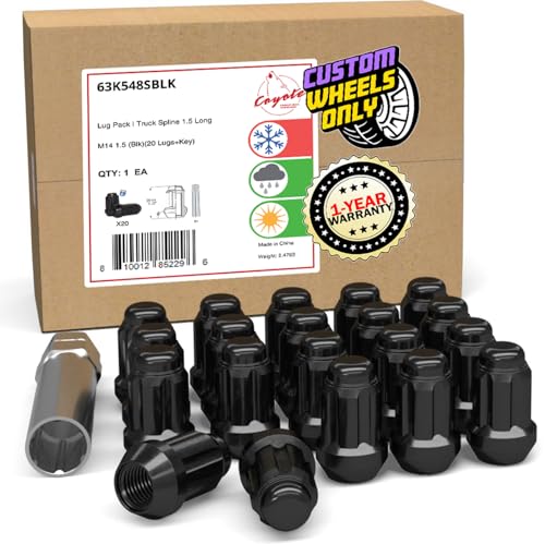 Wheel Accessories Parts 20 Pcs M14x1.5 14x1.5 Thread Short Truck 1.50 Long Spline Lug Nuts Black 6 Spline Hex Fits Chevy Camaro Corvette Dodge Charger Challenger Ford Mustang Jeep Wrangler