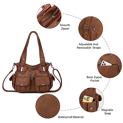 Image of KL928 Women's Shoulder Purse Large Hobo Tote PU Leather Multi-Pocket Bag | Large capacity, water-resistant, easy-clean, adjust strap, fits 10.2 inchipad, pockets, compartments, zipper, shop, travel, daily