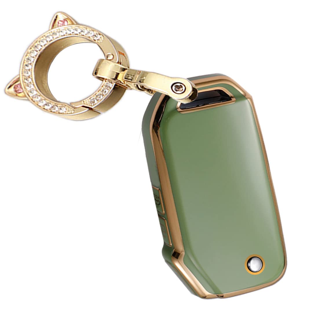 ontto 3-Button Key Fob Shell with Keychain Compatible with Kia Flip Folding Remote Durable TPU Key Housing for Seltos Forte Niro Sportage LX Soul Sorento Telluride K5 K3 Sonet LX Green