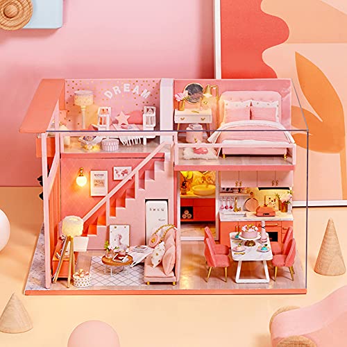 Ltervoercaern Puppenhaus Miniatur mit Möbeln, DIY Hut Miniaturen Puppenhaus Handgefertigtes zusammengebautes Modell (L… – Bild 6