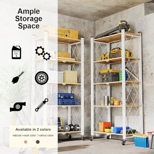 Hershii 5 Tier Foldable Storage Shelves with Wheels - Metal Collapsible Shelving Unit Display, Heavy Duty No Assembly Organizer Shelf for Garage, Kitchen, Basement, Pantry by Hershii - Image 6