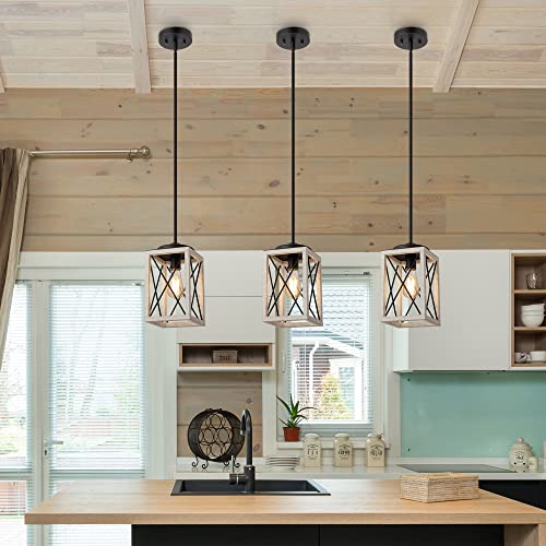 Image of DEWENWILS Pendant Light, Metal Pendant Light Fixtures with Wooden Grain Finish, 48 inch Adjustable Pipes for Flat and Slop Ceiling, Hanging Ceiling Lamp for Kitchen, Living Room, Bedroom, E26 Base