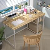 GreenForest Biurko Komputerowe ze Stojakiem na Monitor, 120 cm do Domowego Biura z Odwracalnymi Półkami do Przechowywania Laptopów, Małych Biur i Stanowisk Pracy, Beżowe
