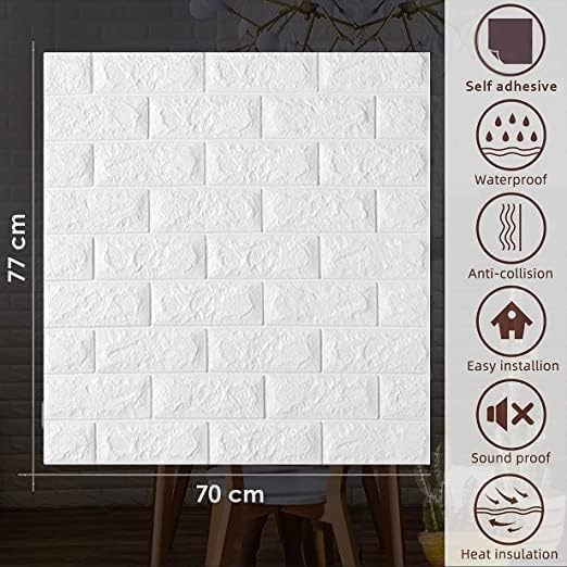 Image of STL Brick Wallpaper - Self Adhesive Pe Foam Brick Design 3D Wall Stickers /DIY Wallpaper for Home Hotel Living Room Bedroom & Cafe (70 X 77Cm, Appx. 5.8Sq Feet) (White-Pack of 20)