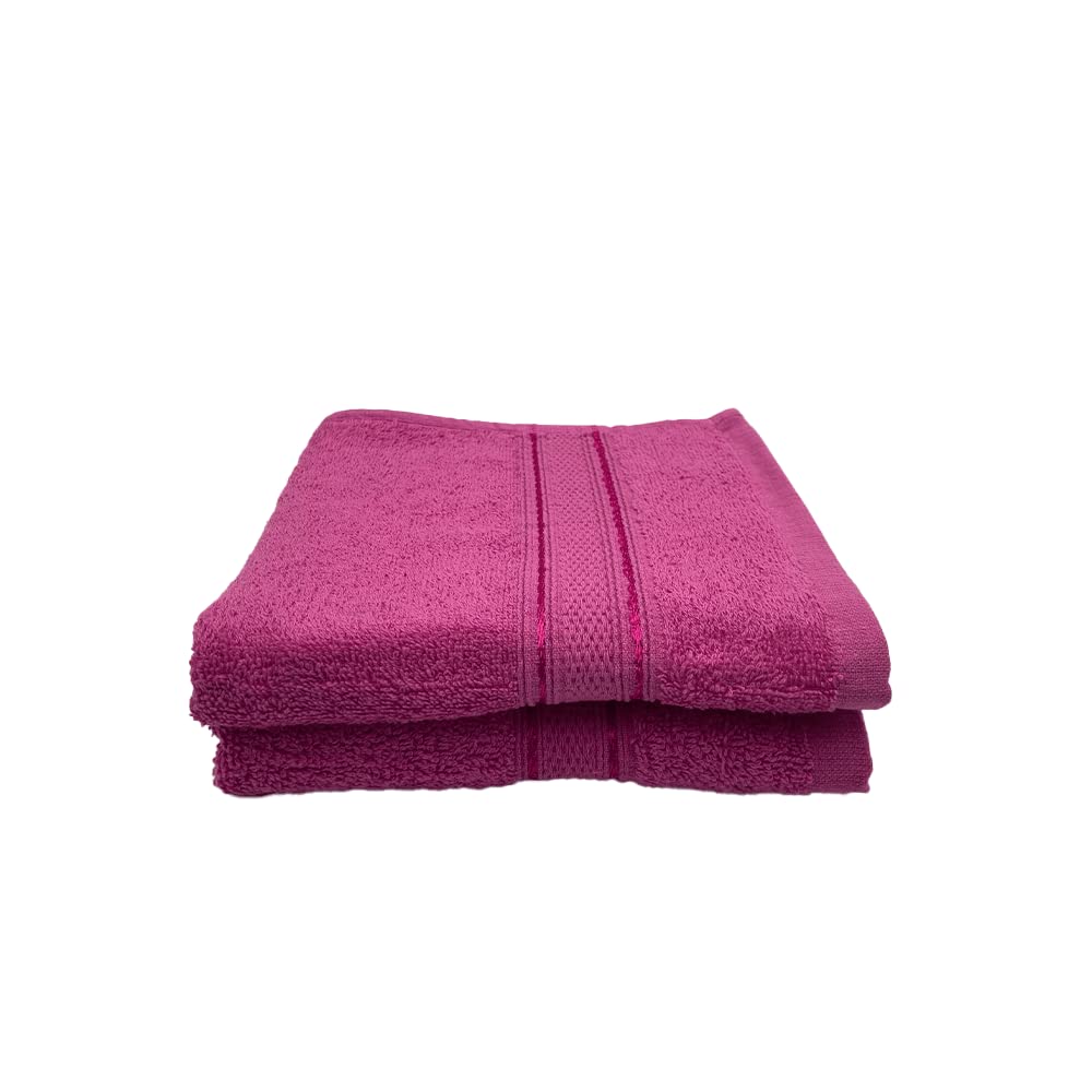 BYFT Daffodil Premium Hand Towel (40 x 60 Cm-Set of 2) 100% Cotton, Highly Absorbent and Quick dry, Hotel and Spa Quality Bath linen with Stripe Diamond Dobby-500 Gsm (Fuchsia Pink)
