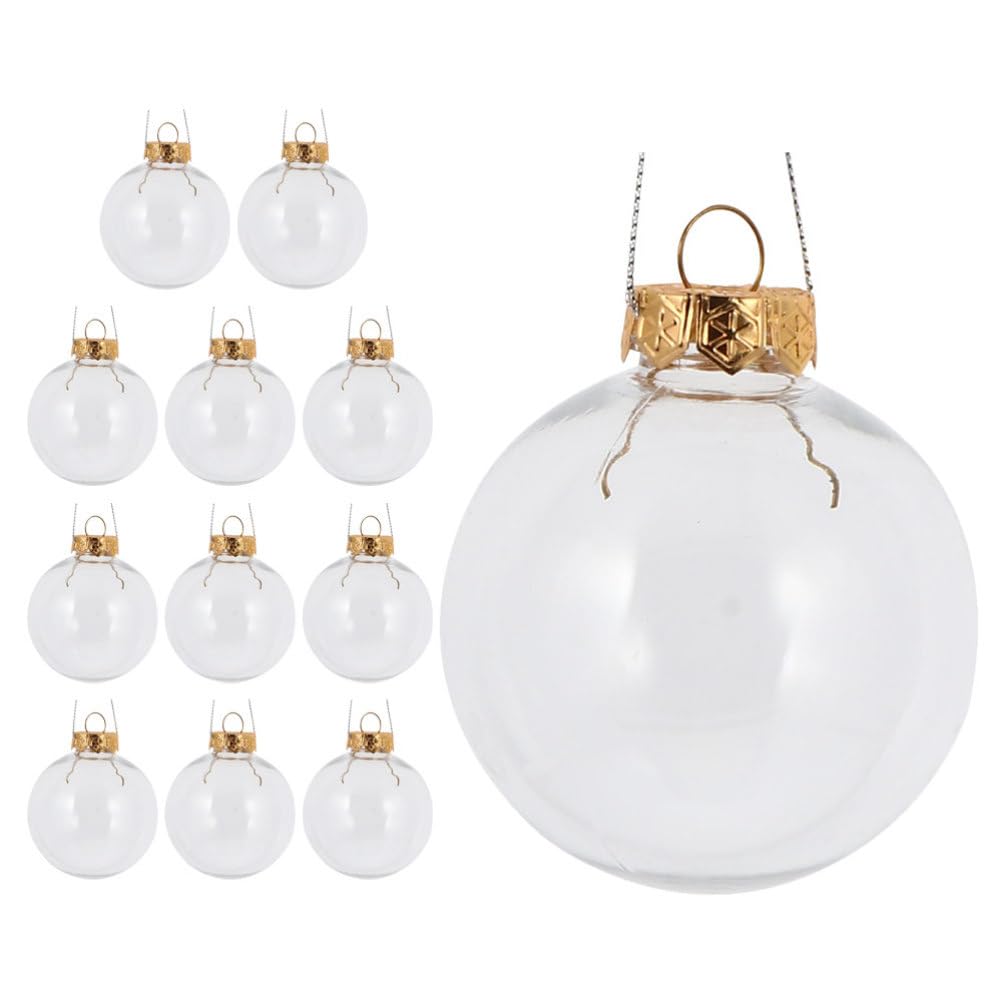 BESPORTBLE Bolas transparentes rellenables: 12 adornos colgantes de bolas de Navidad de plástico, bola colgante redonda de 3.93 pulgadas, color dorado