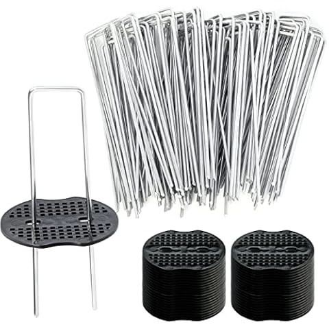 100 pcs 6 inch U-Shaped Landscape Staples and 100 pcs Fixing Gasket Sets, Garden Landscape Staples are Suitable for Outdoor Irrigation Hoses,Fixed Fences,Artificial Turf Nails and Tents. Cover