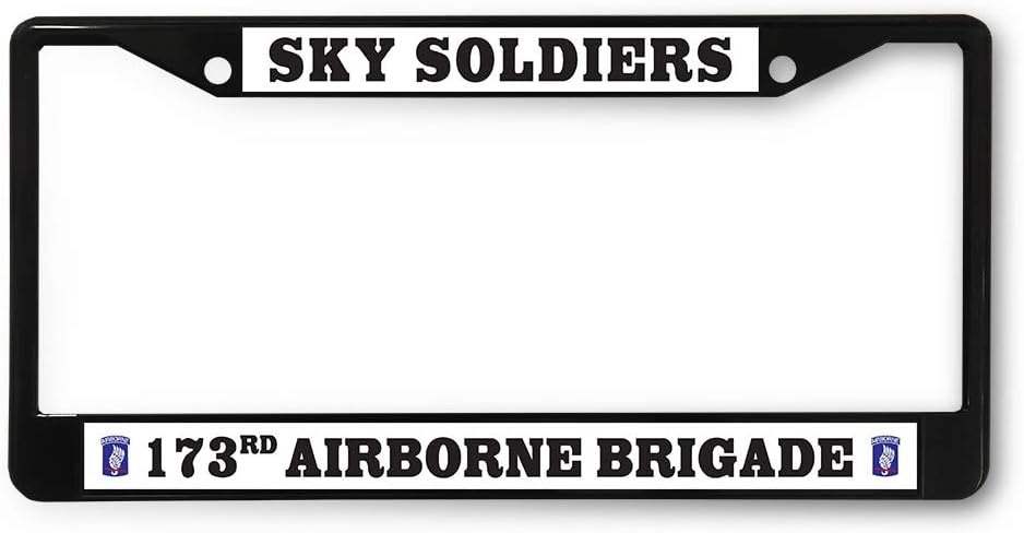 Sign Destination Metal License Plate Frame Sky Soldiers 173Rd Airborne Brigade Car Auto Tag Holder Black 2 Holes Set of 2