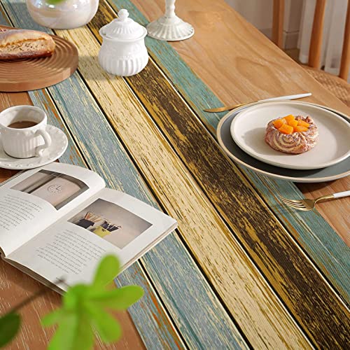 Hanrunsi Table Runner Modern Living Room Spring Place Mats Green Blue Grey Planks Barn Table Mats Runner Set for Dining Table Party Wedding Linen 33 x 183 cm - Image 4