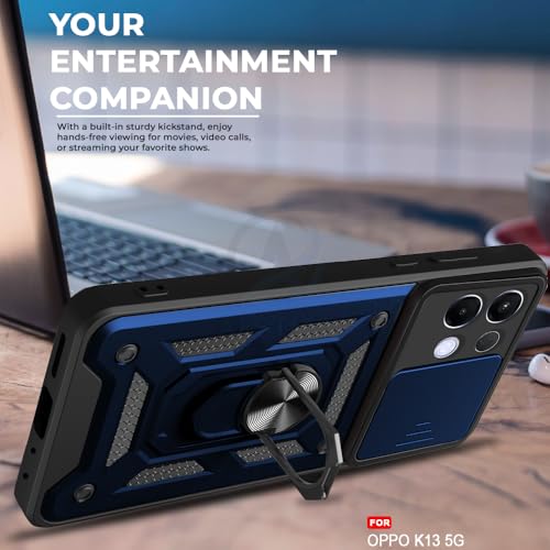 Image of AESTMO Tough Armor Oppo K13 5G Bumper Back Case Cover | Ring Holder & Sliding Camera Shield Cover | 360 Degree Protection Back Case Cover for Oppo K13 5G (Blue)