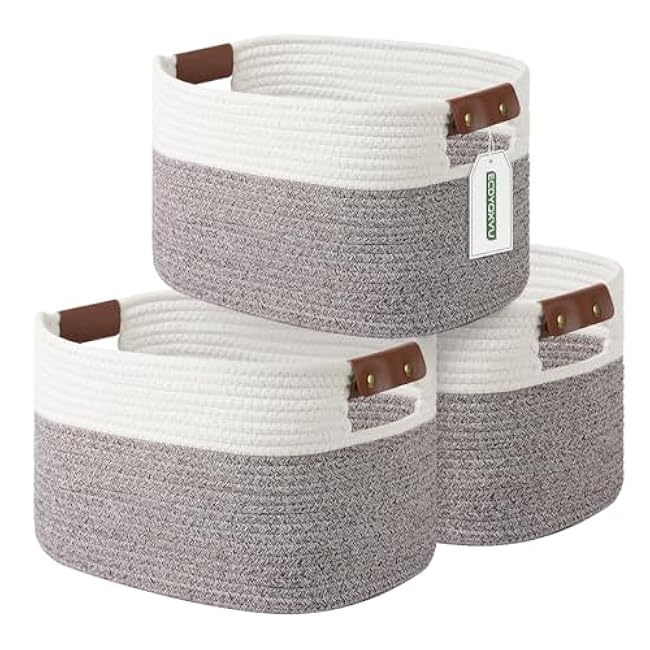 Cotton Rope Basket , Storage Baskets with Handle, 15x10x9 Inch Woven Basket for Shelves, Laundry, Towels, Clothes, Books, Toys (Black 1Pack)