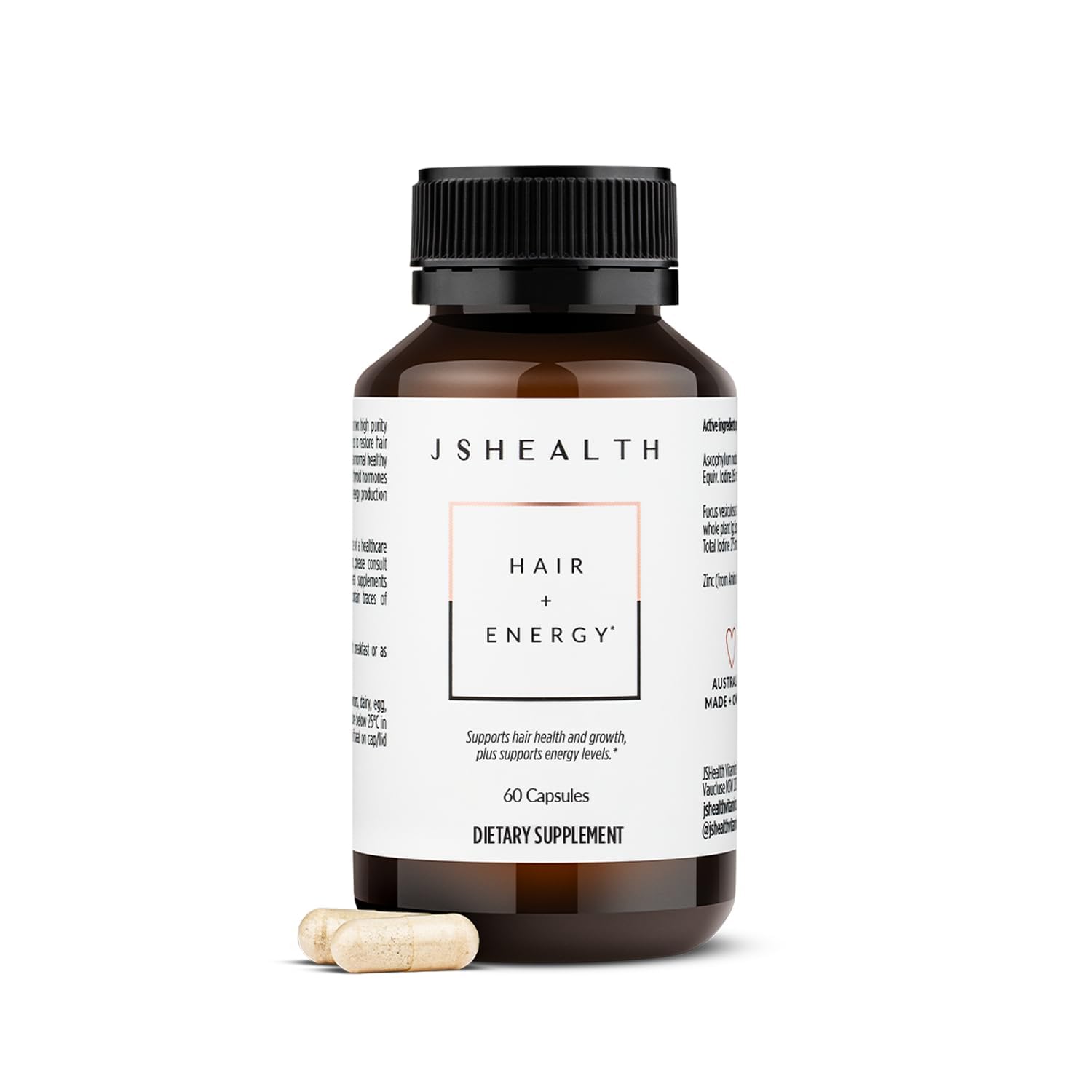 JSHealth Hair Growth Vitamins for Women. Hair + Energy with Kelp Iodine and Zinc. Supports Thickness, Strength, Energy. Nutritionist-Formulated (60 Capsules)
