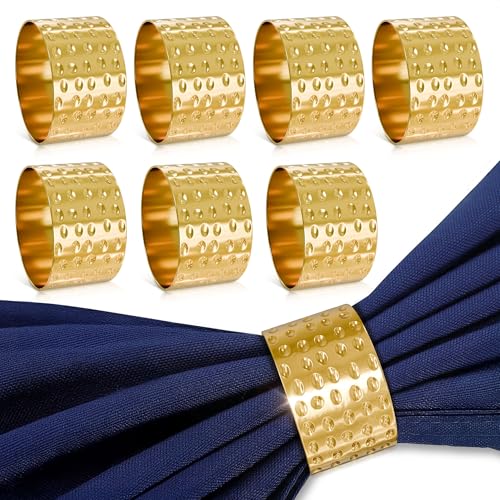 Image of Easter Gold Napkin Rings - Hammered Gold Napkin Rings Set of 8-1.8 inchx1.1 inch Sturdy & Reusable Metal Napkin Ring Holders for Weddings & Holiday Dinners, Festive Easter Table Decor, Stylish Gifts for Hosts