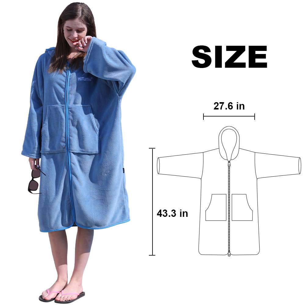 Hiturbo Poncho de surf à capuche avec fermeture éclair : combinaison de plongée surdimensionnée à capuche avec poche – Couverture de bain en polaire corail pour la plage, la piscine, le bain